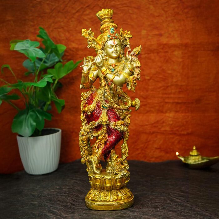 resin krishna ji idol with flute handcrafted by Elysee Decor
