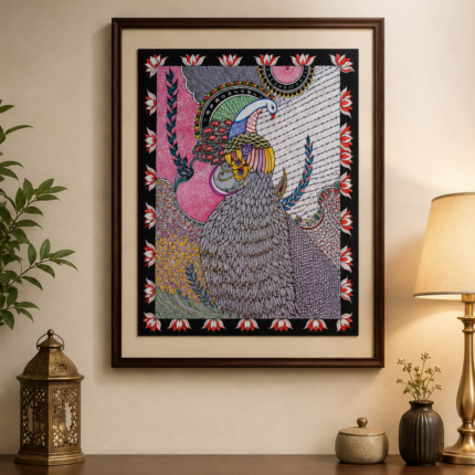 Handmade Madhubani Peacock Painting for Wall Decor