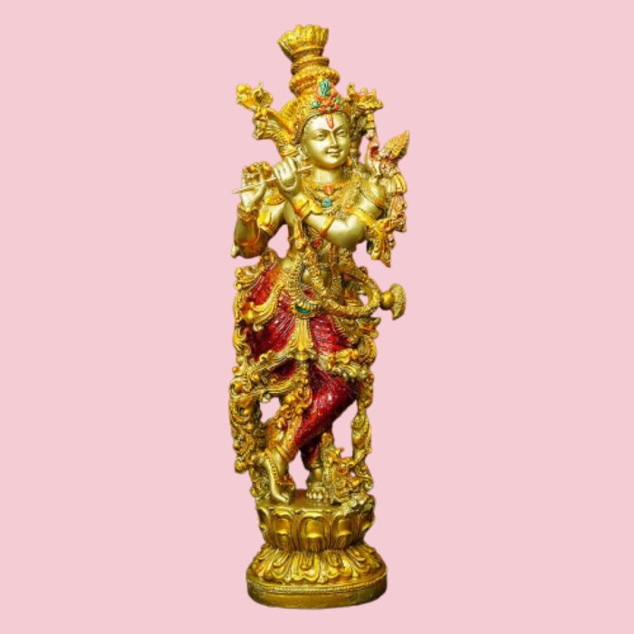 Antique golden finish Lord Krishna statue for home decor
