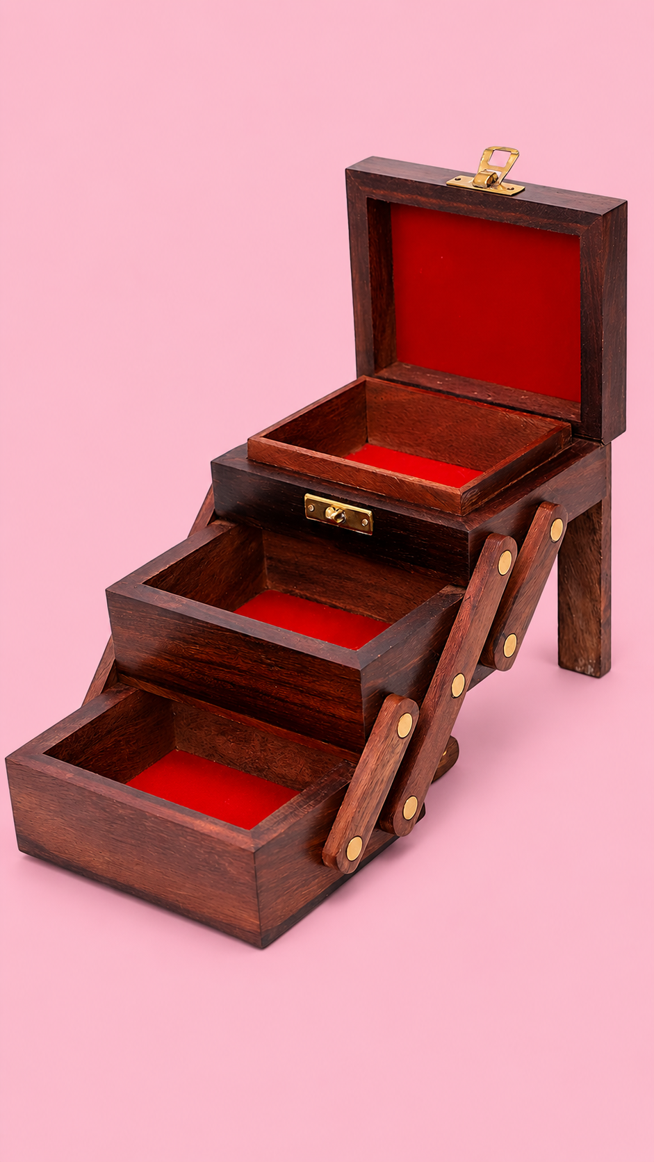 handcrafted-wooden-jewelry-box.jpg 100% Handcrafted wooden jewelry box with 3 tiers and red velvet lining
