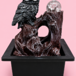Handcrafted owl indoor water fountain with crystal ball and built-in LED lighting