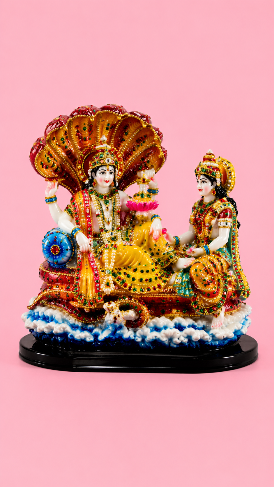Premium Vishnu Lakshmi Statue on Sheshnag for Home Handcrafted multi-colored Vishnu Lakshmi statue on sheshnag for home temple decor