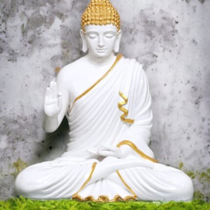 2 feet white gold Buddha statue in blessing pose by Elysee Decor