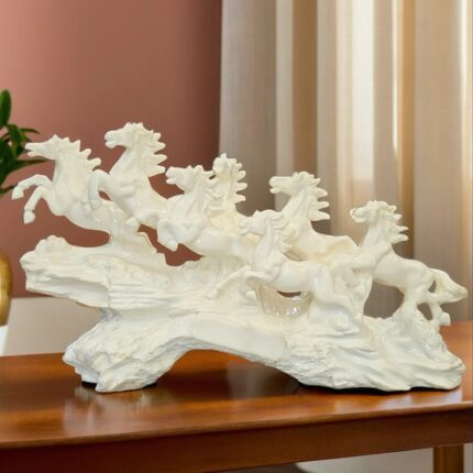 Elysee Decor marble 7 horse showpiece in elegant ivory glossy finish