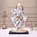 marble krishna idol with peacock handcrafted by Elysee Decor