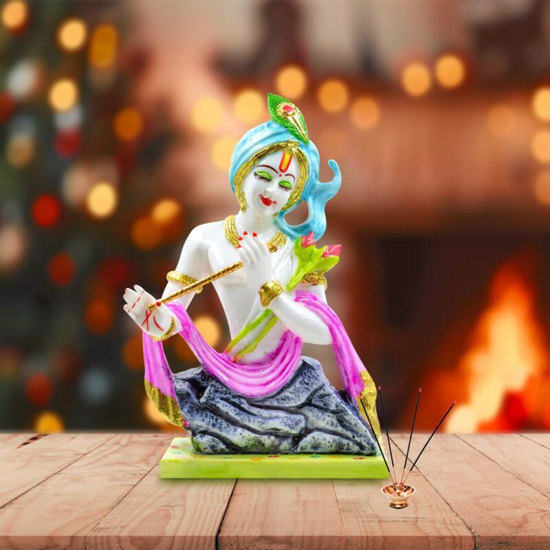 marble krishna ji statue with flute handcrafted by Elysee Decor