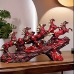 Elysee Decor red 7 horse showpiece with gold accents on textured base