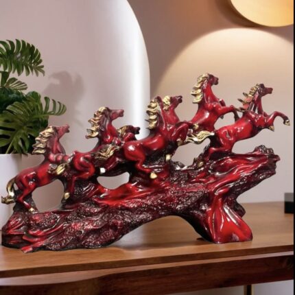 Elysee Decor red 7 horse showpiece with gold accents on textured base