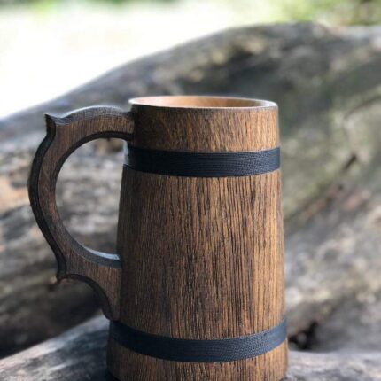 handcrafted wooden beer mug rustic barrel tankard by Elysee Decor