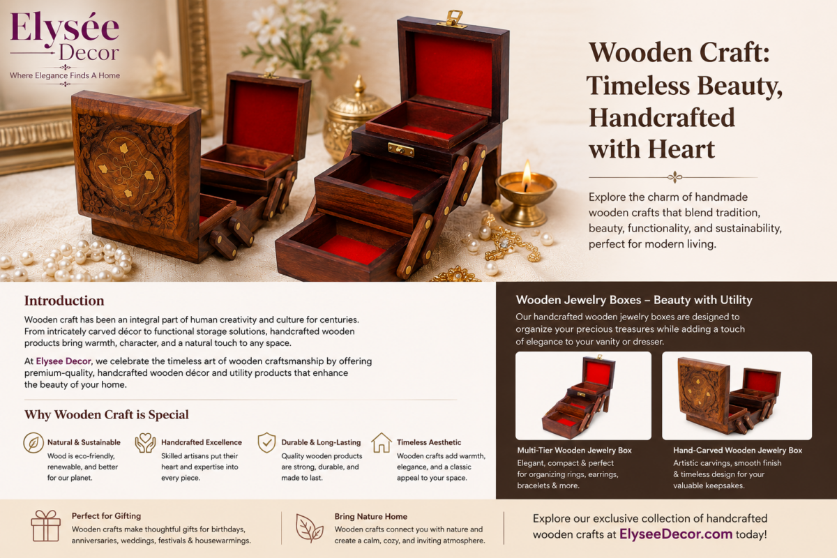 Wooden craft handmade jewelry boxes by Elysee Decor